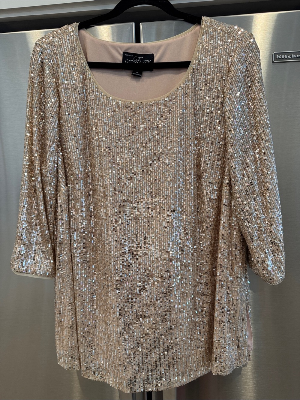 Alex Evenings Champagne Sequin Scoop Neck Tunic 1X